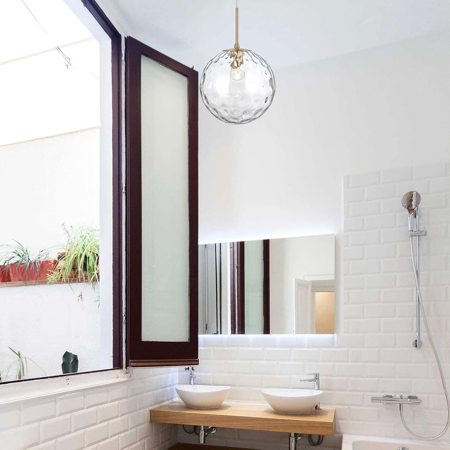 2 Packed 10-Inch Gold Kitchen Island Pendant Lights, Hammered Glass, Modern Farmhouse Pendant Lighting, Brushed Brass Hanging Light Fixtures for Bathoom, Entryway and Hallway AL4202-P2