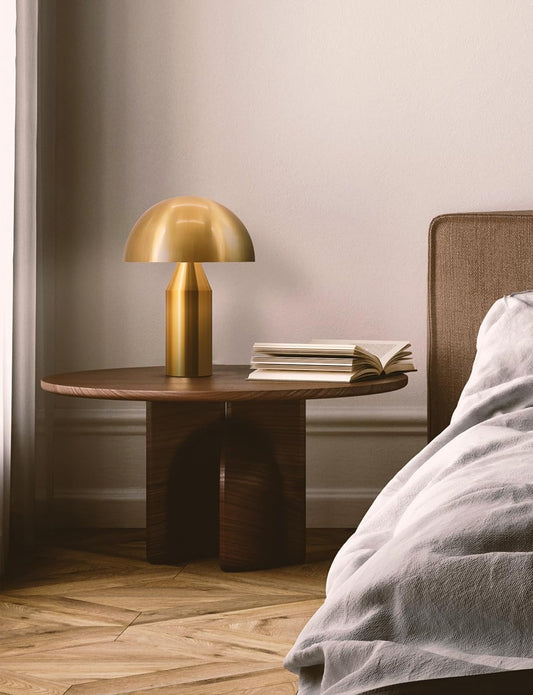 Venus Mushroom Table Lamp - Modern Lamp for Living Room, Bedroom Side/End Table - Dimmable, Unique Side Table LED Lamp Shade for Office, Reading - Brass/Gold, 14" Tall