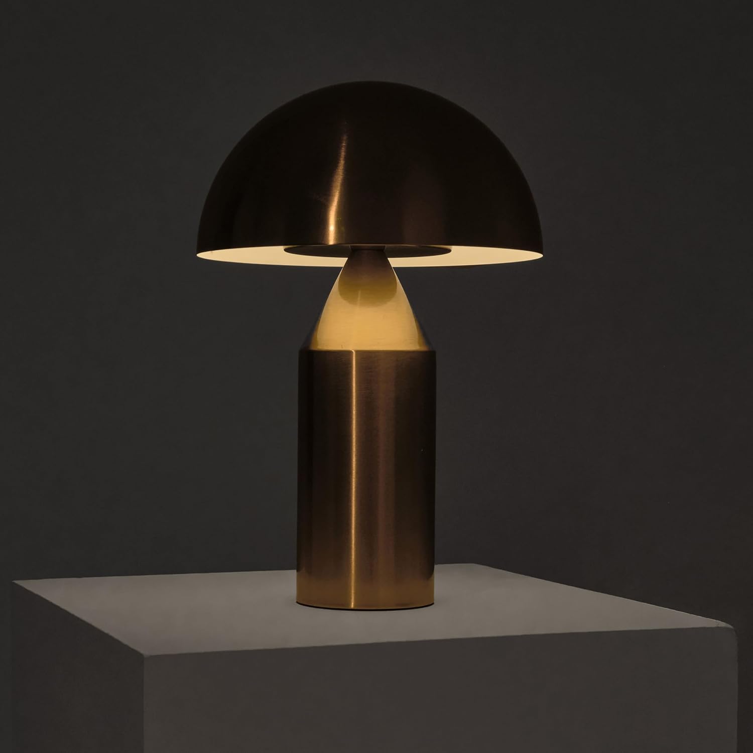 Venus Mushroom Table Lamp - Modern Lamp for Living Room, Bedroom Side/End Table - Dimmable, Unique Side Table LED Lamp Shade for Office, Reading - Brass/Gold, 14" Tall