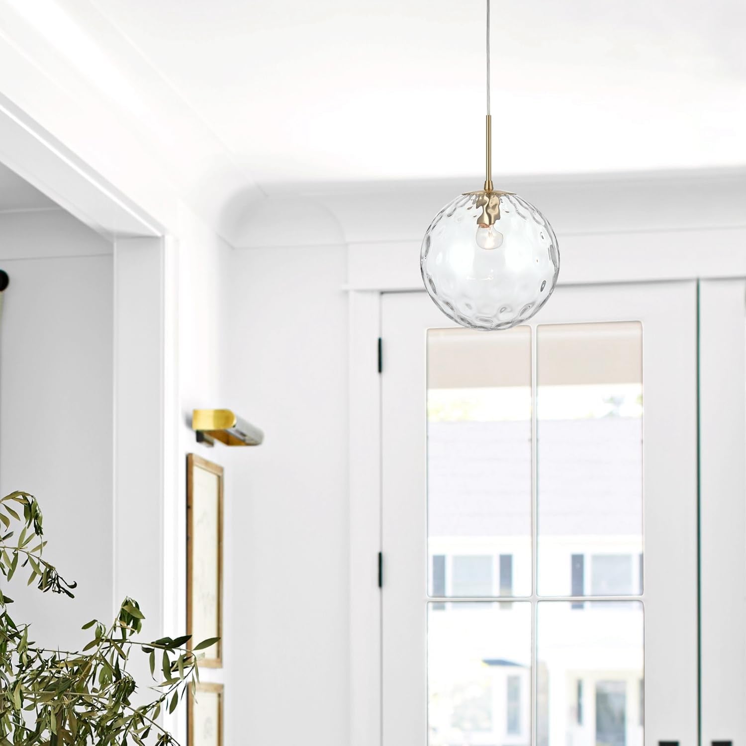 2 Packed 10-Inch Gold Kitchen Island Pendant Lights, Hammered Glass, Modern Farmhouse Pendant Lighting, Brushed Brass Hanging Light Fixtures for Bathoom, Entryway and Hallway AL4202-P2
