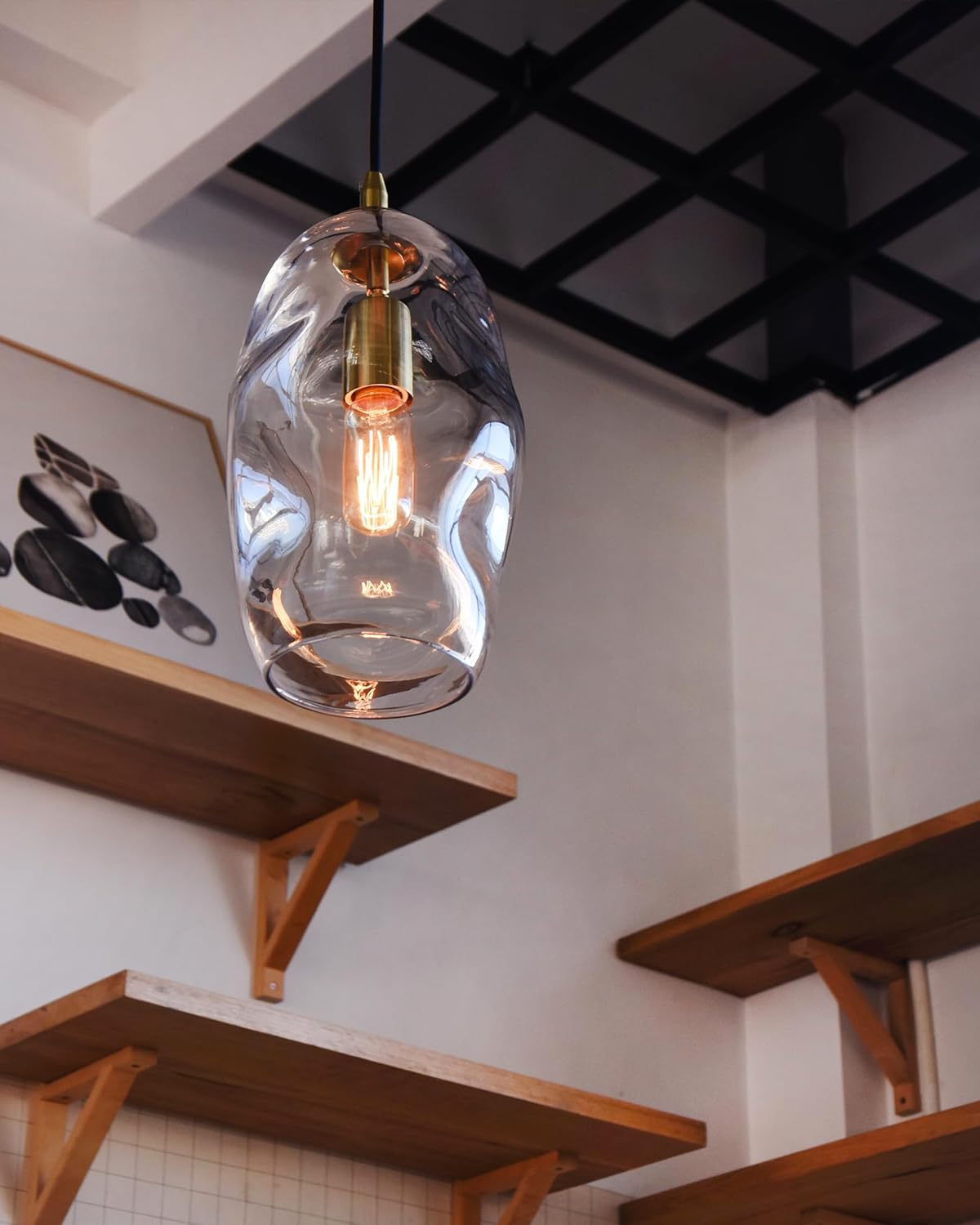 Pendant Light Fixtures Glass Pendant Lights Kitchen Island Modern Gold Brass Kit Clear Organic Globe Bar Counter Dining Room Large Lamp Shade 12 Inch Height 1 Pack