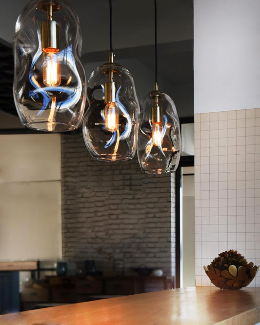 Pendant Light Fixtures Glass Pendant Lights Kitchen Island Modern Gold Brass Kit Clear Organic Globe Bar Counter Dining Room Large Lamp Shade 12 Inch Height 1 Pack