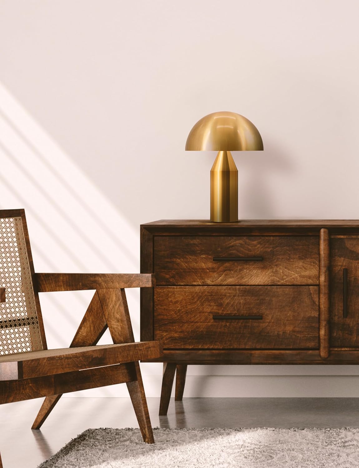 Venus Mushroom Table Lamp - Modern Lamp for Living Room, Bedroom Side/End Table - Dimmable, Unique Side Table LED Lamp Shade for Office, Reading - Brass/Gold, 14" Tall