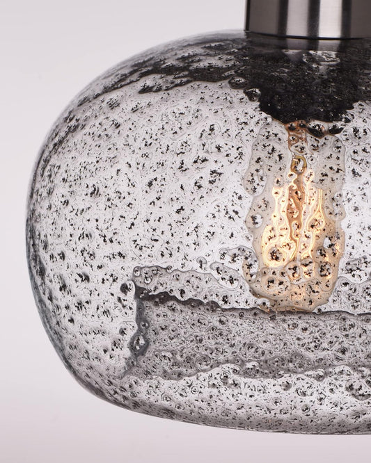 Pendant Lighting Handblown Glass Drop Ceiling Lights, Modern Rustic Hanging Light Clear Seeded Glass with Black Sand Powder, Brushed Nickel Finish 8.7 Inch Diameter