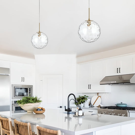 2 Packed 10-Inch Gold Kitchen Island Pendant Lights, Hammered Glass, Modern Farmhouse Pendant Lighting, Brushed Brass Hanging Light Fixtures for Bathoom, Entryway and Hallway AL4202-P2